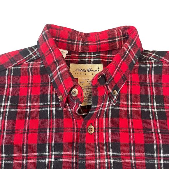NWT Eddie Bauer Red Plaid Flannel Shirt Men’s Large Heavyweight Outdoor Cotton - Picture 1 of 7